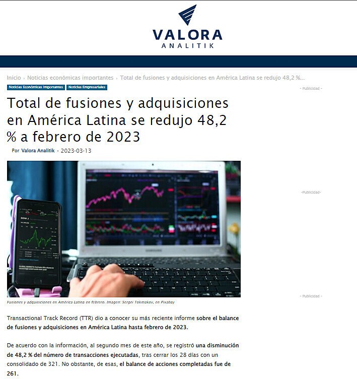 Total de fusiones y adquisiciones en América Latina se redujo 48,2 % a febrero de 2023